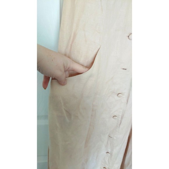 Clifford And Wills Women's Linen Maxi Dress 8 Ivory Tan Button Up Sleeveless - Picture 7 of 9